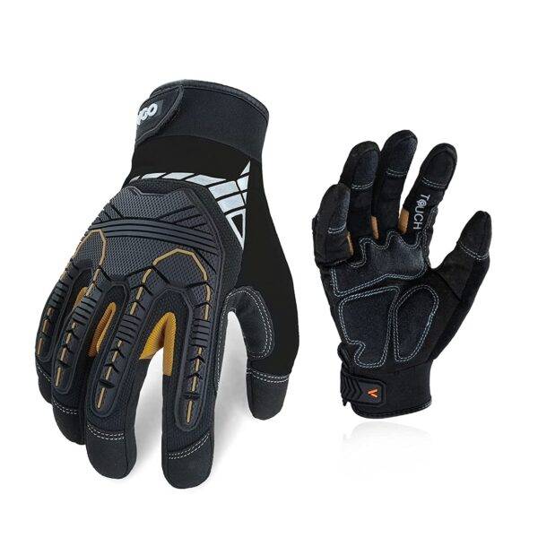 Vgo | 1-Pair Heavy-Duty Synthetic Leather Work Gloves, Impact Protection Mechanic Gloves, Rigger Gloves, High Dexterity, Vibration Reduction, Touchscreen Capable