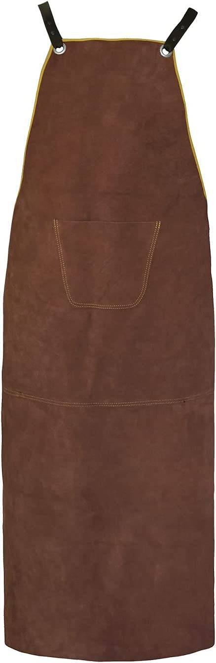 Durable & Multiduty Long Cowhide Split Leather Aprons for Electric welding/Kitchen use/Oven baking/Workshop DIY Washable Apron