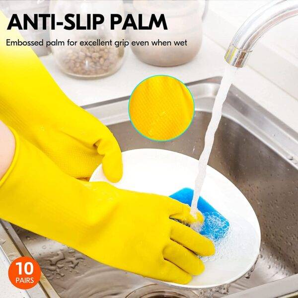 Vgo | Yellow Long Sleeves Reusable Household Gloves & Rubber Dishwashing gloves