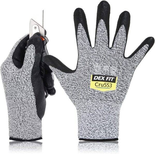 DEX FIT | Level 5 Cut Resistant Gloves Cru553, 3D-Comfort Fit, Firm Grip, Thin & Lightweight, Touch-Screen Compatible